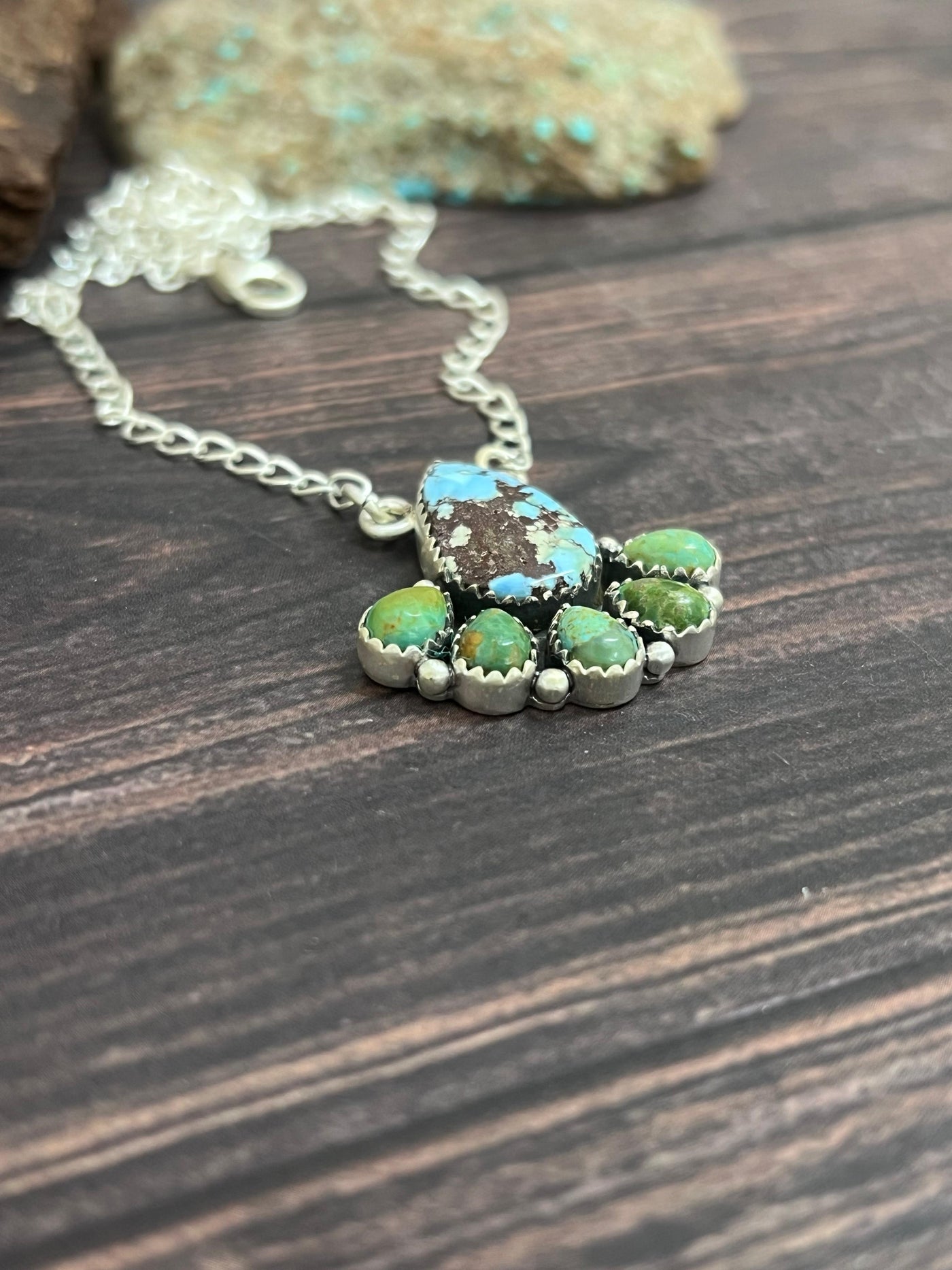 Handmade Sterling Silver Golden Hill with Kingman Turquoise Necklace with Signed Nizhoni