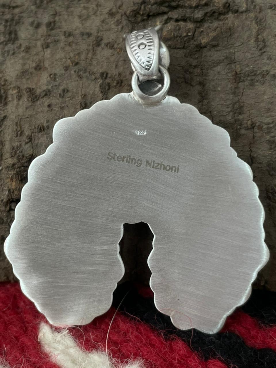 Handmade Sterling Silver Dahlia Rose with Emerald Valley Turquoise Pendant "Signed Nizhoni"