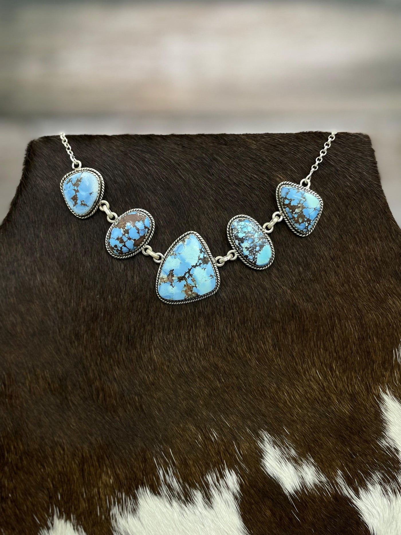 Handmade Sterling Silver Golden Hills Turquoise Necklace with Signed Nizhoni