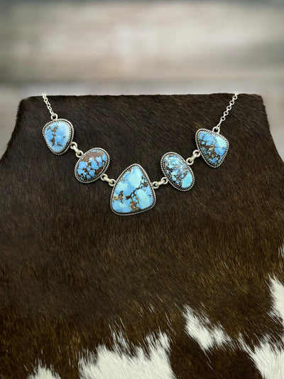 Handmade Sterling Silver Golden Hills Turquoise Necklace with Signed Nizhoni