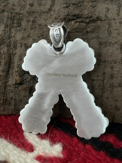 Handmade Sterling Silver Dahlia Rose with Emerald Valley Turquoise Pendant "Signed Nizhoni"