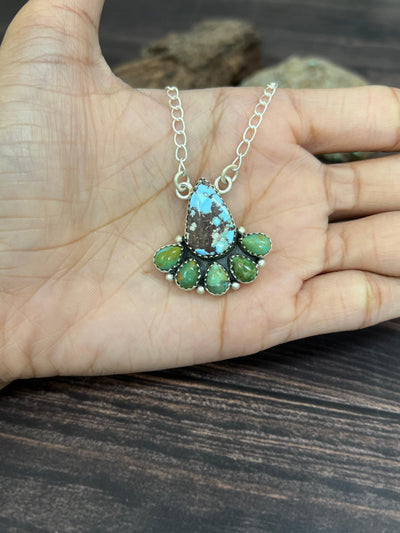 Handmade Sterling Silver Golden Hill with Kingman Turquoise Necklace with Signed Nizhoni