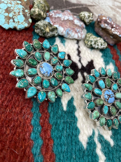 Handmade Sterling Silver Golden Hills with Sonoran Mountain Turquoise Post Studs, Signed Nizhoni