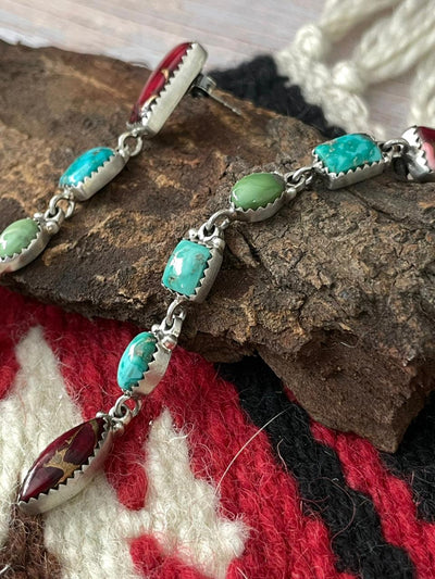 Handmade Sterling Silver Dahlia Rose with Emerald Valley Turquoise Post Earrings "Signed Nizhoni"