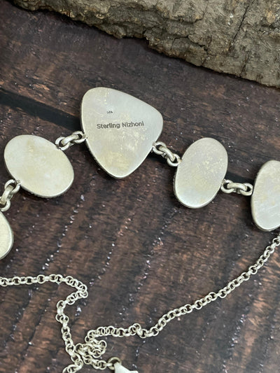 Handmade Sterling Silver Golden Hills Turquoise Necklace with Signed Nizhoni