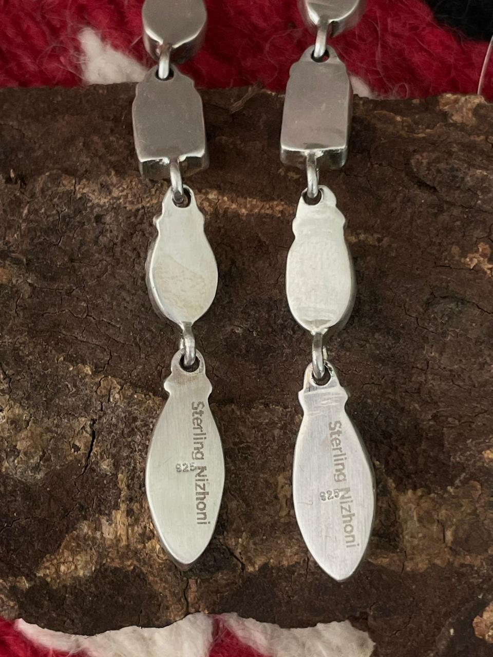 Handmade Sterling Silver Dahlia Rose with Emerald Valley Turquoise Post Earrings "Signed Nizhoni"