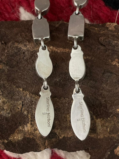 Handmade Sterling Silver Dahlia Rose with Emerald Valley Turquoise Post Earrings "Signed Nizhoni"