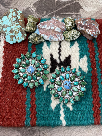 Handmade Sterling Silver Golden Hills with Sonoran Mountain Turquoise Post Studs, Signed Nizhoni