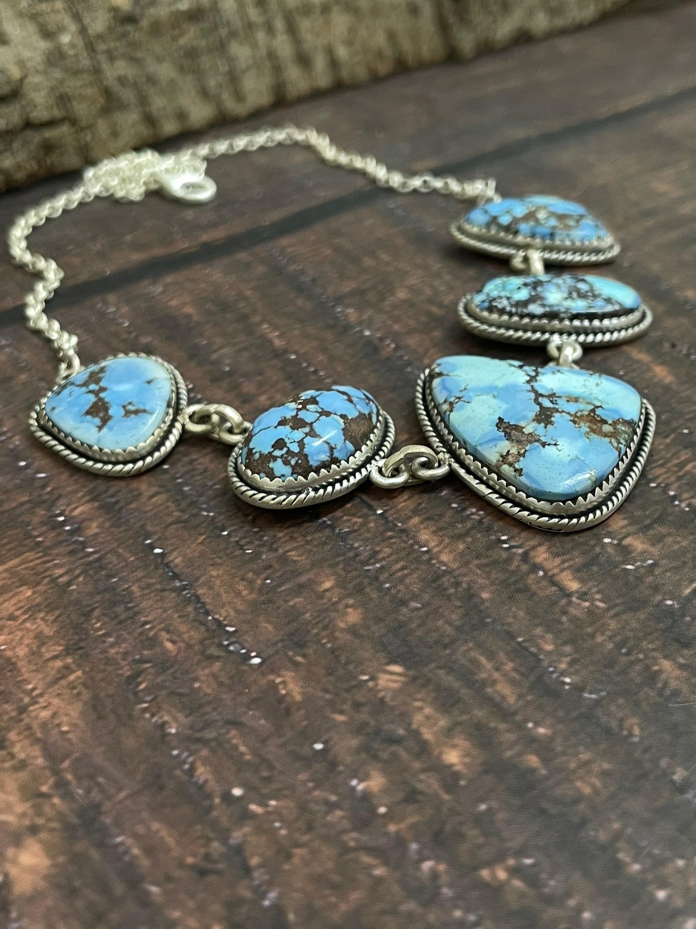 Handmade Sterling Silver Golden Hills Turquoise Necklace with Signed Nizhoni