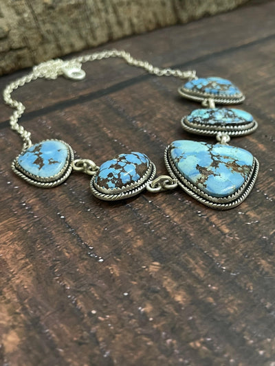 Handmade Sterling Silver Golden Hills Turquoise Necklace with Signed Nizhoni