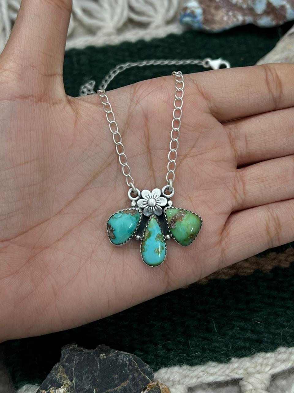 Handmade Sterling Silver Sonoran Mountain Turquoise Necklace "Signed Nizhoni"