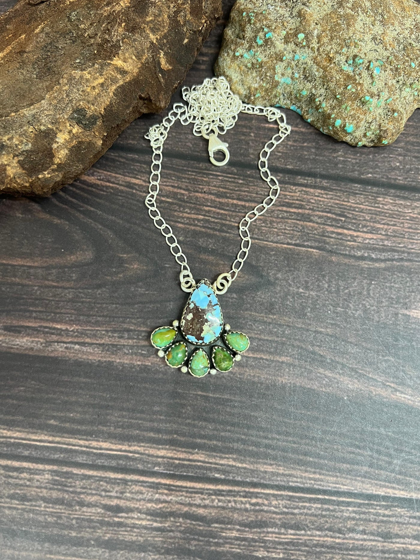 Handmade Sterling Silver Golden Hill with Kingman Turquoise Necklace with Signed Nizhoni