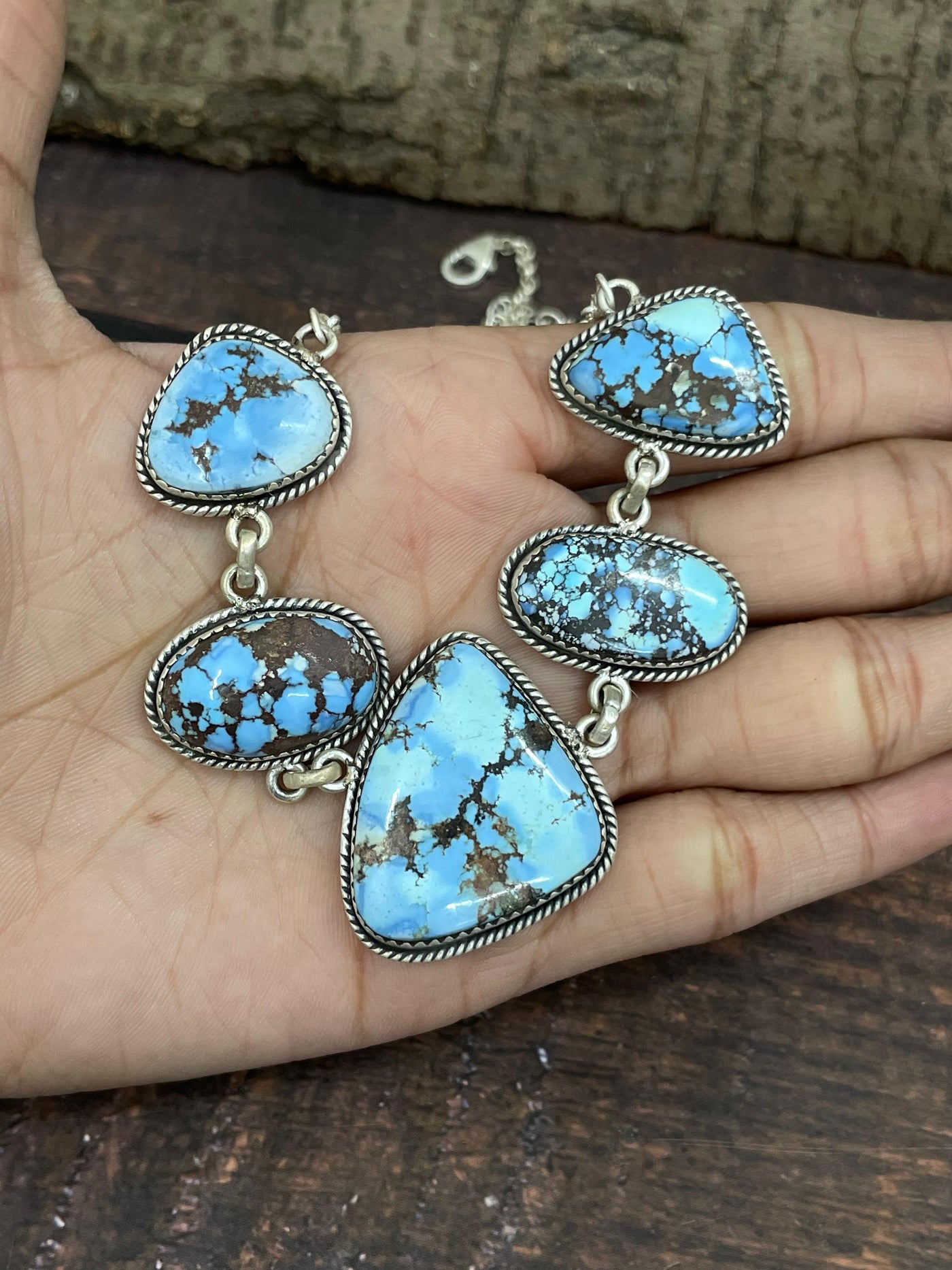 Handmade Sterling Silver Golden Hills Turquoise Necklace with Signed Nizhoni