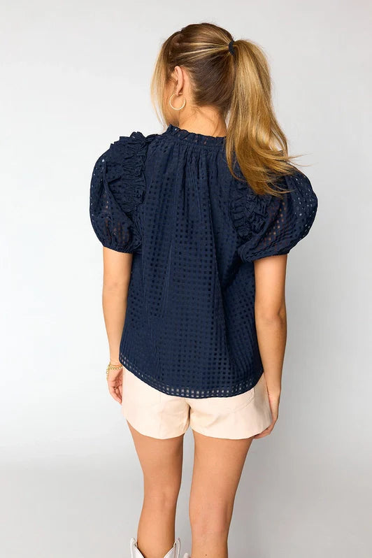 Essie Ruffle Short Sleeve Top - Navy