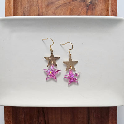 Starry Earrings - Pink Glitter