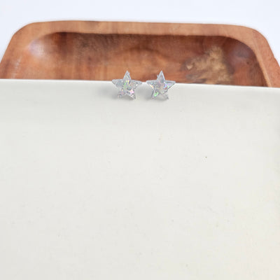 Star Studs - Silver Glitter