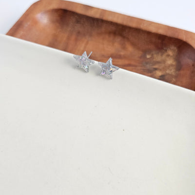 Star Studs - Silver Glitter