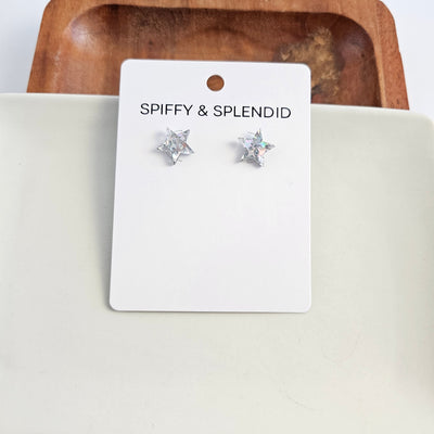 Star Studs - Silver Glitter