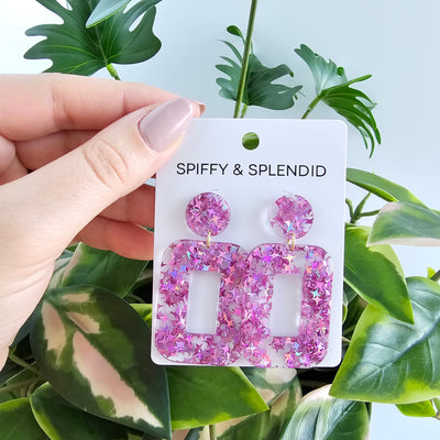 Margot Earrings - Pink Glitter