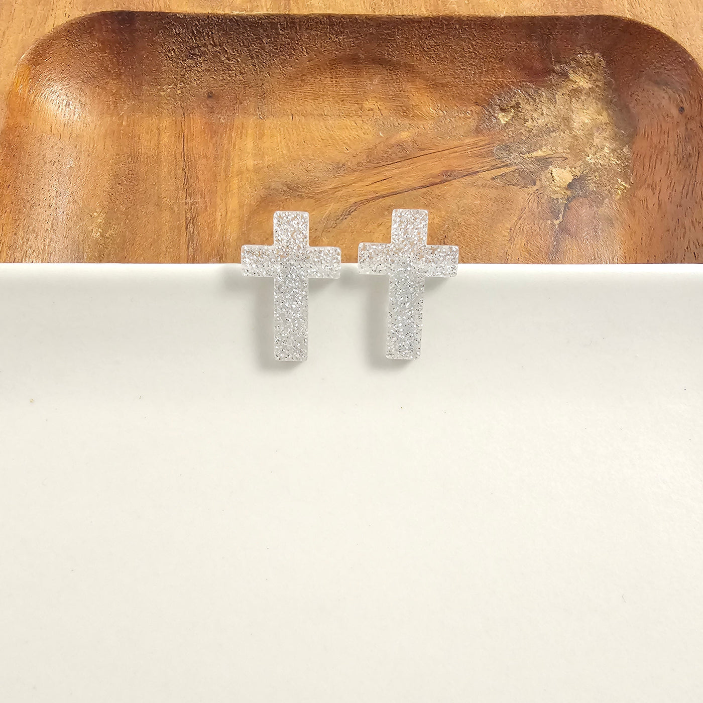 Cross Studs - Silver Glitter