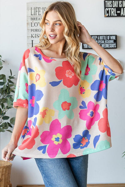 HOPELY Floral Waffle Oversize T-Shirt