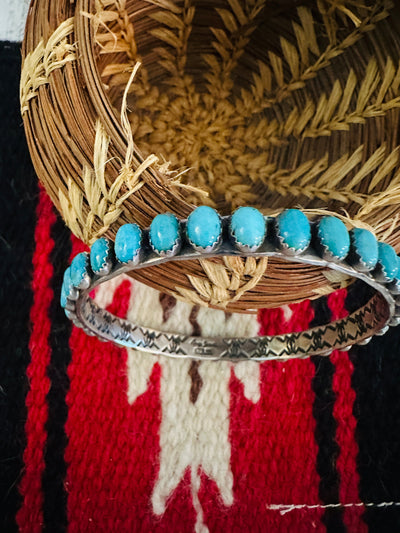Handcrafted Turquoise & Sterling Silver Bangle Bracelet by Leroy James