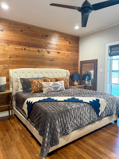 PRESIDIO NAVY + CREAM 100% COTTON -- 54"x74" Oversized Throw Blanket