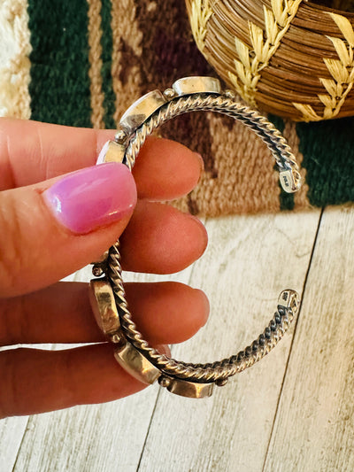 Handcrafted Queen Pink Conch Shell & Sterling Silver Cuff Bracelet