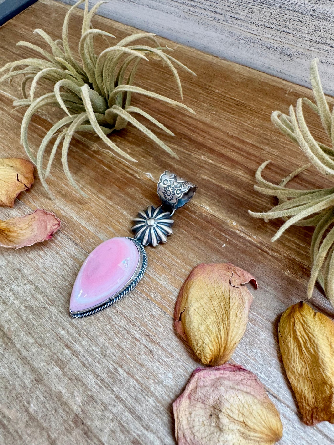 Pink Conch Sterling Silver Pendant – 3" Long, PN Stamp
