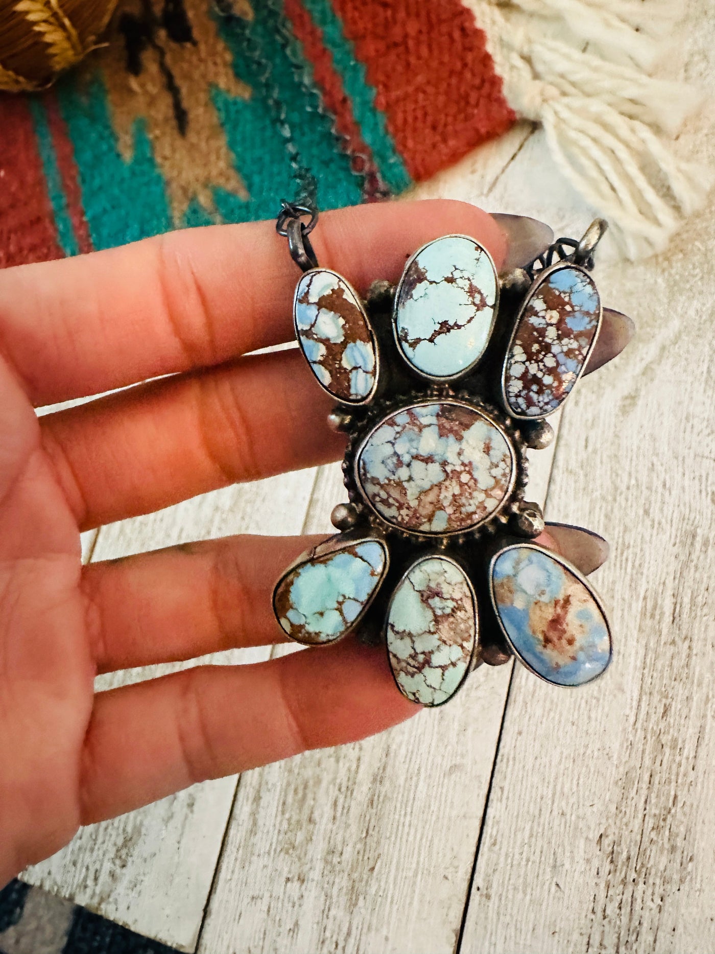 Handcrafted Sterling Silver & Golden Hills Turquoise Cluster Necklace
