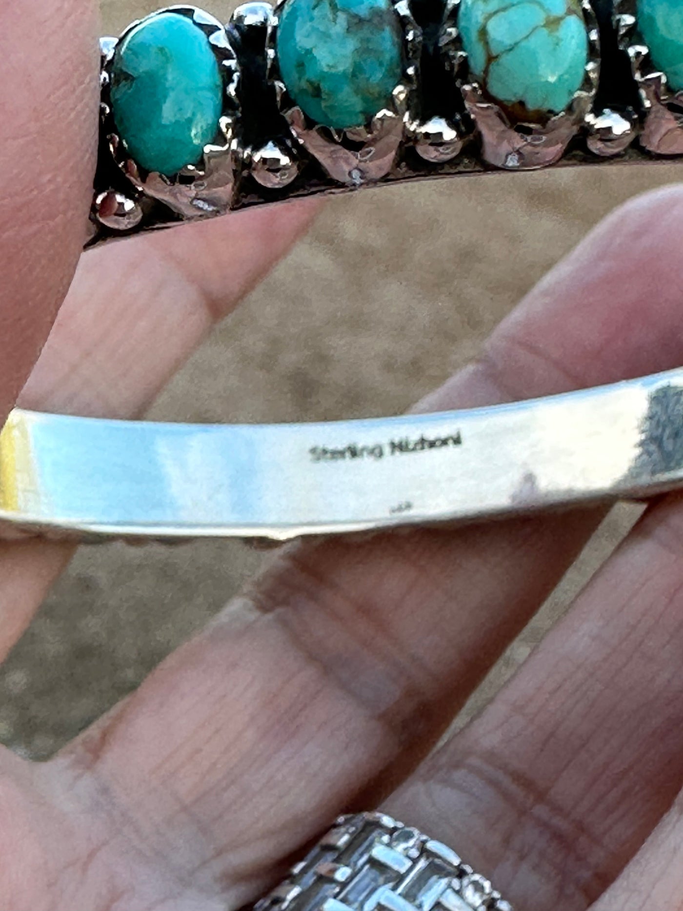 Handmade Royston Turquoise & Sterling Silver Bangle Bracelet 7.5 inch