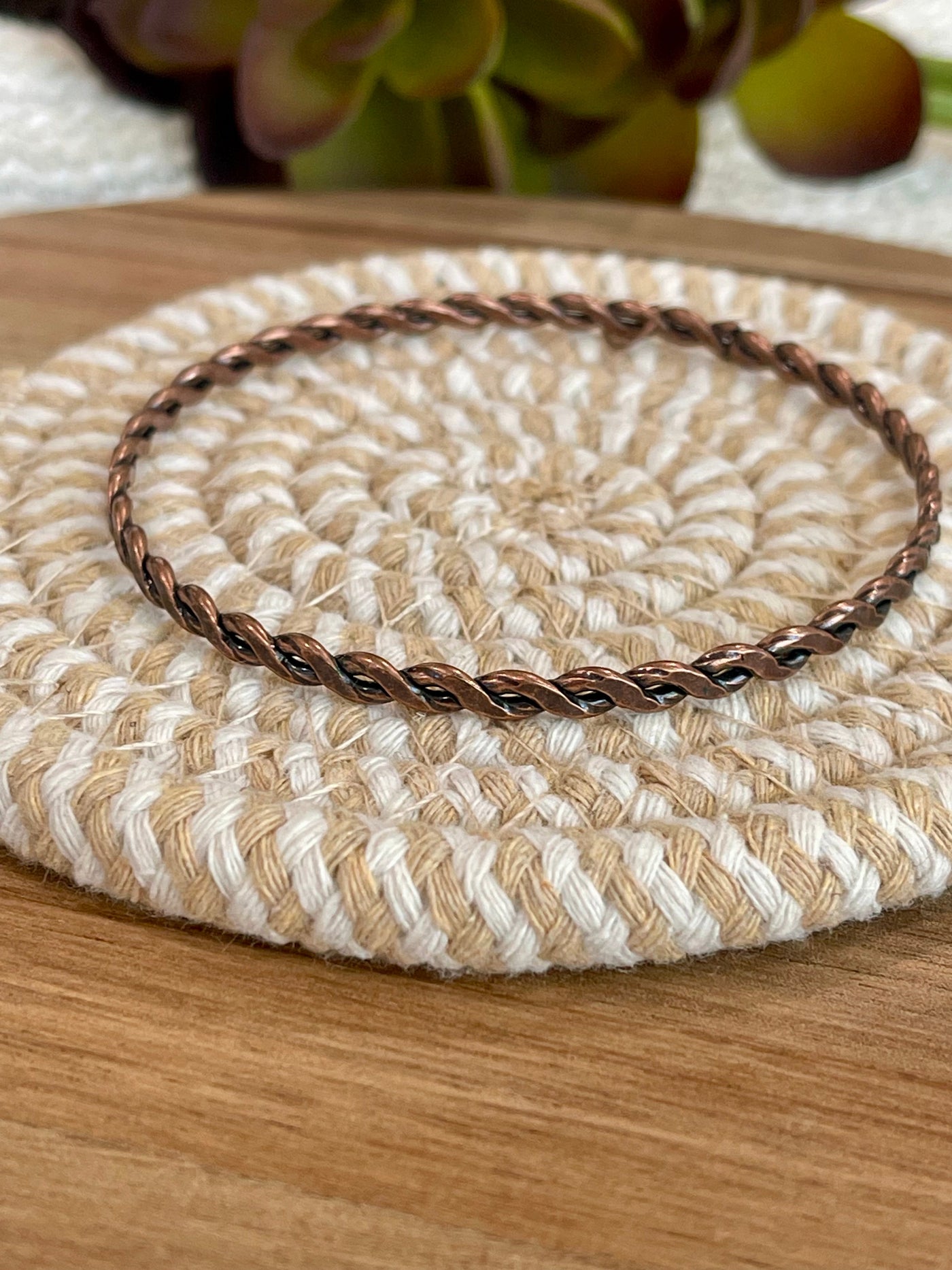 Vintage Handmade Copper Braided Bangle Bracelet