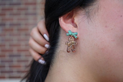 Bow Gingerbread Earrings - Green Shimmer