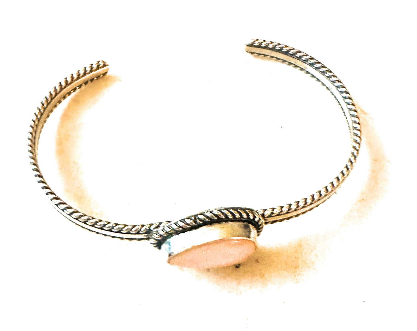 Handcrafted Queen Pink Conch Shell Tear Drop & Sterling Silver Cuff Bracelet