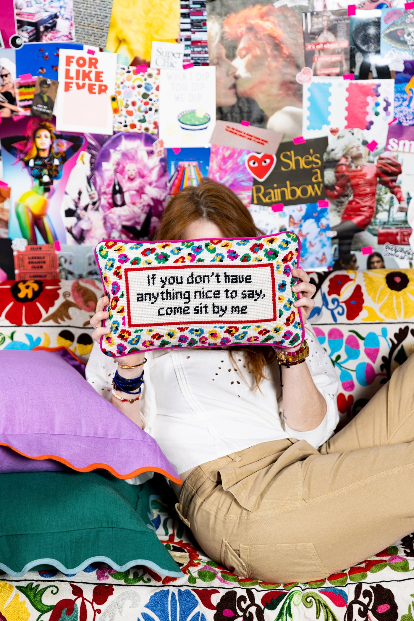 Come Sit By Me Needlepoint Pillow