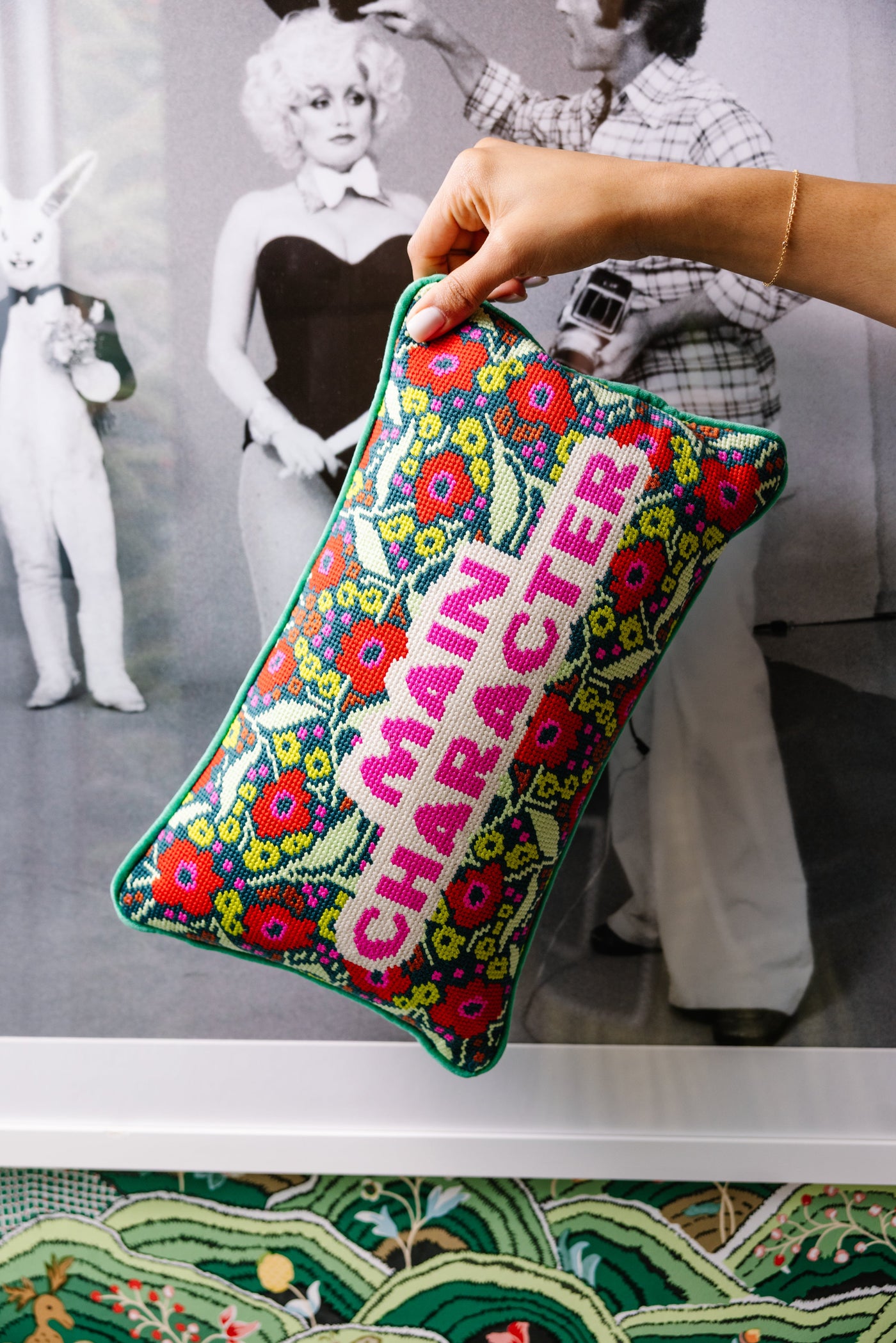 Main Character Needlepoint Pillow