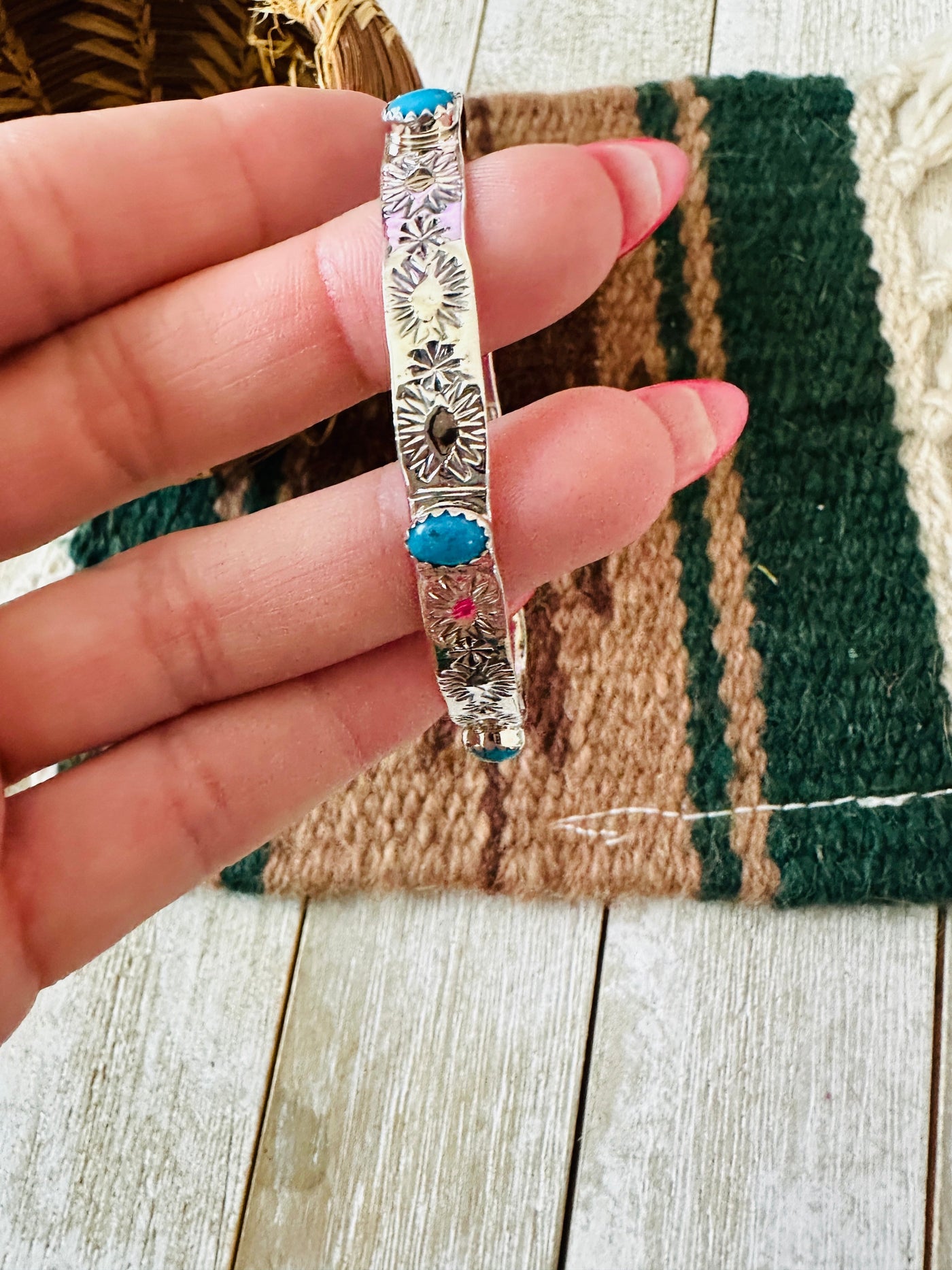 Handcrafted Turquoise & Sterling Silver Bangle Bracelet