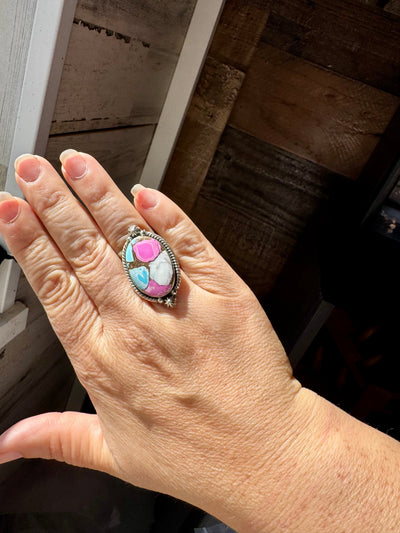 Adjustable Ring – Cotton Candy Stone – Sterling Silver