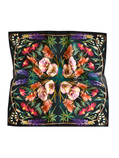 Vivid Wildflowers Western Cowgirl Silk Wild Rag Scarf