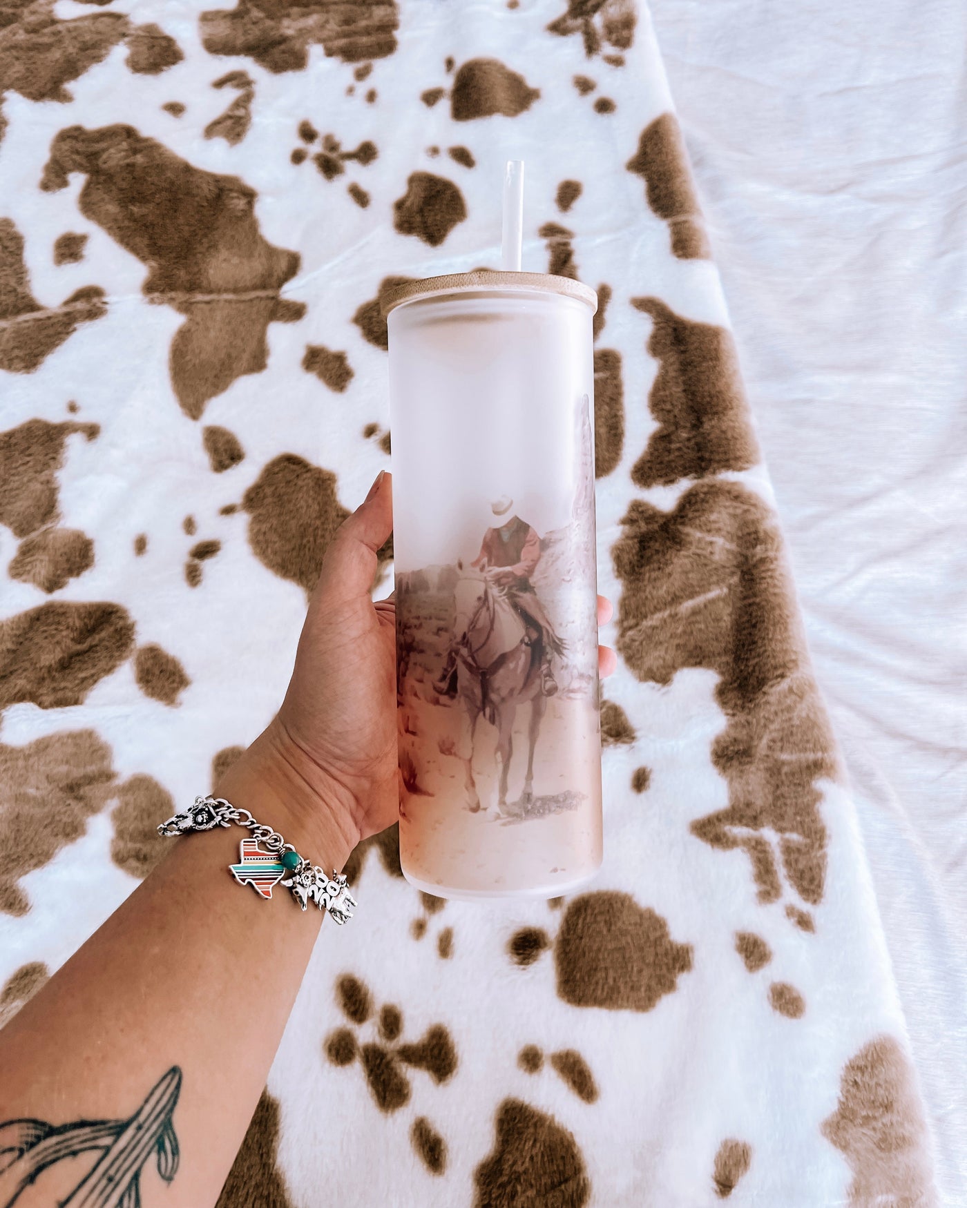 Cowboy Rides Away Frosted Glass Tumbler