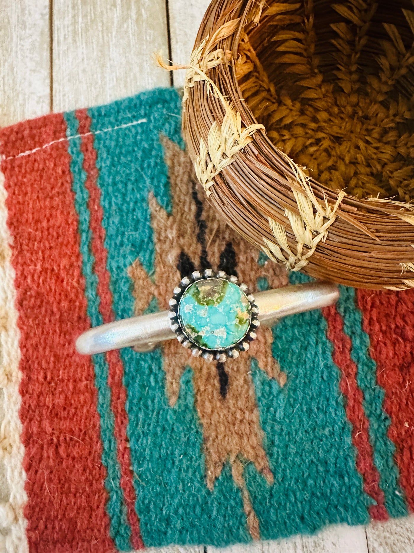 Handcrafted Sonoran Mountain Turquoise & Sterling Silver Cuff Bracelet by Russell Sam