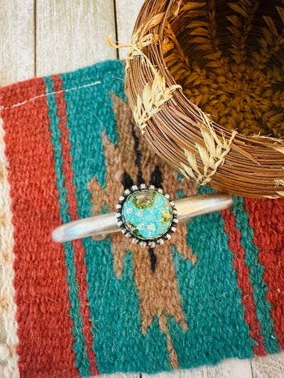 Handcrafted Sonoran Mountain Turquoise & Sterling Silver Cuff Bracelet by Russell Sam