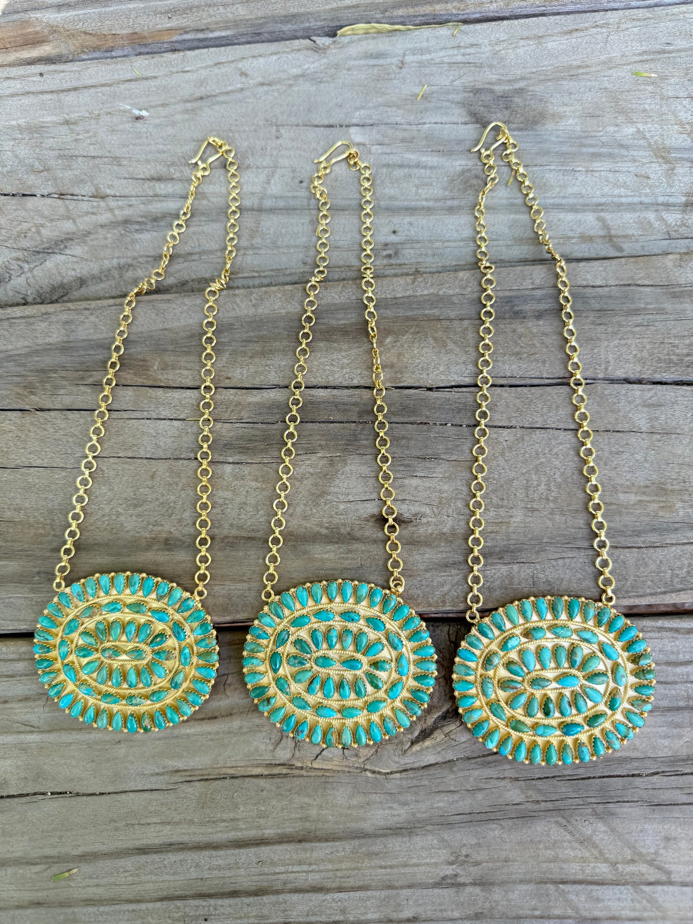 “The Golden Collection” Handmade Gold Plated Sterling Silver Kingman Turquoise Cluster Necklace