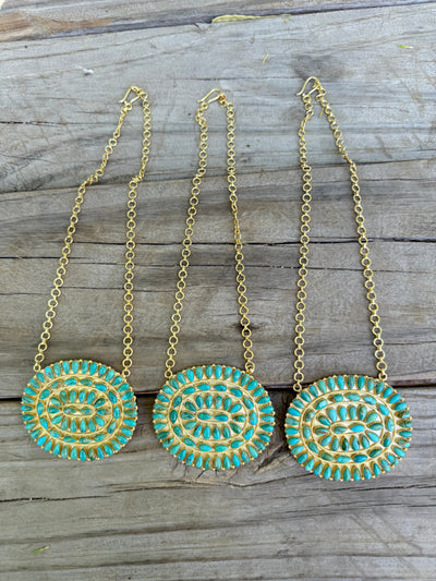 “The Golden Collection” Handmade Gold Plated Sterling Silver Kingman Turquoise Cluster Necklace