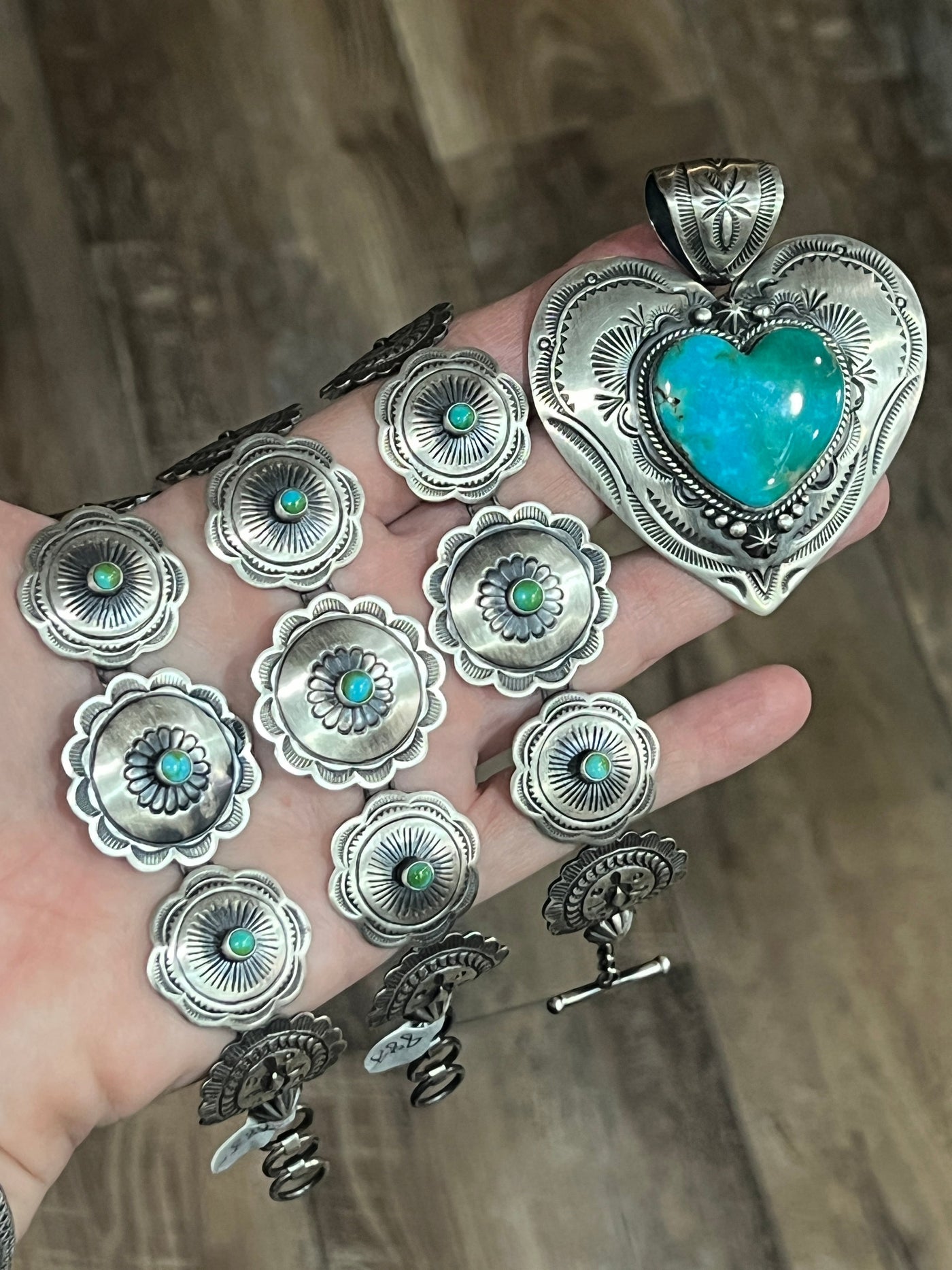 Hand Stamped Sterling Silver & Sonoran Mountain Turquoise Heart Pendant by Bernyse Chavez