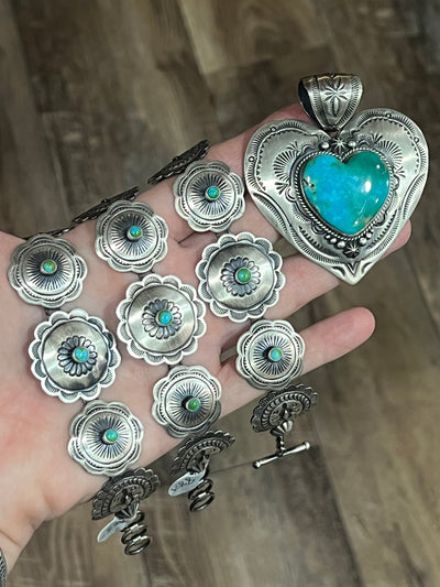 Hand Stamped Sterling Silver & Sonoran Mountain Turquoise Heart Pendant by Bernyse Chavez