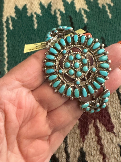 Old Pawn Cluster Kingman Turquoise & Sterling Silver Cuff Bracelet /