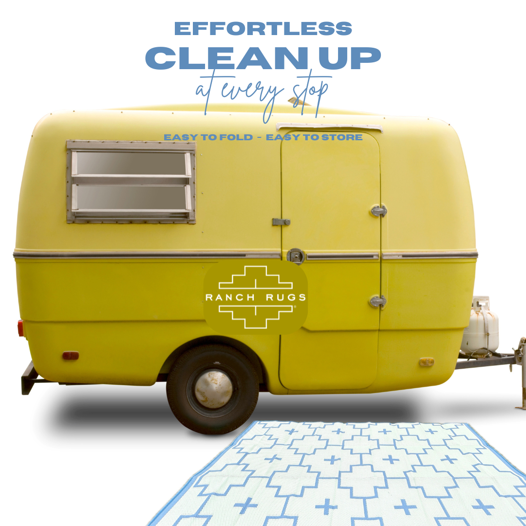 BLUE + IVORY - 6ft x 9ft - RANCH RUGS  -LAJITAS DESIGN-