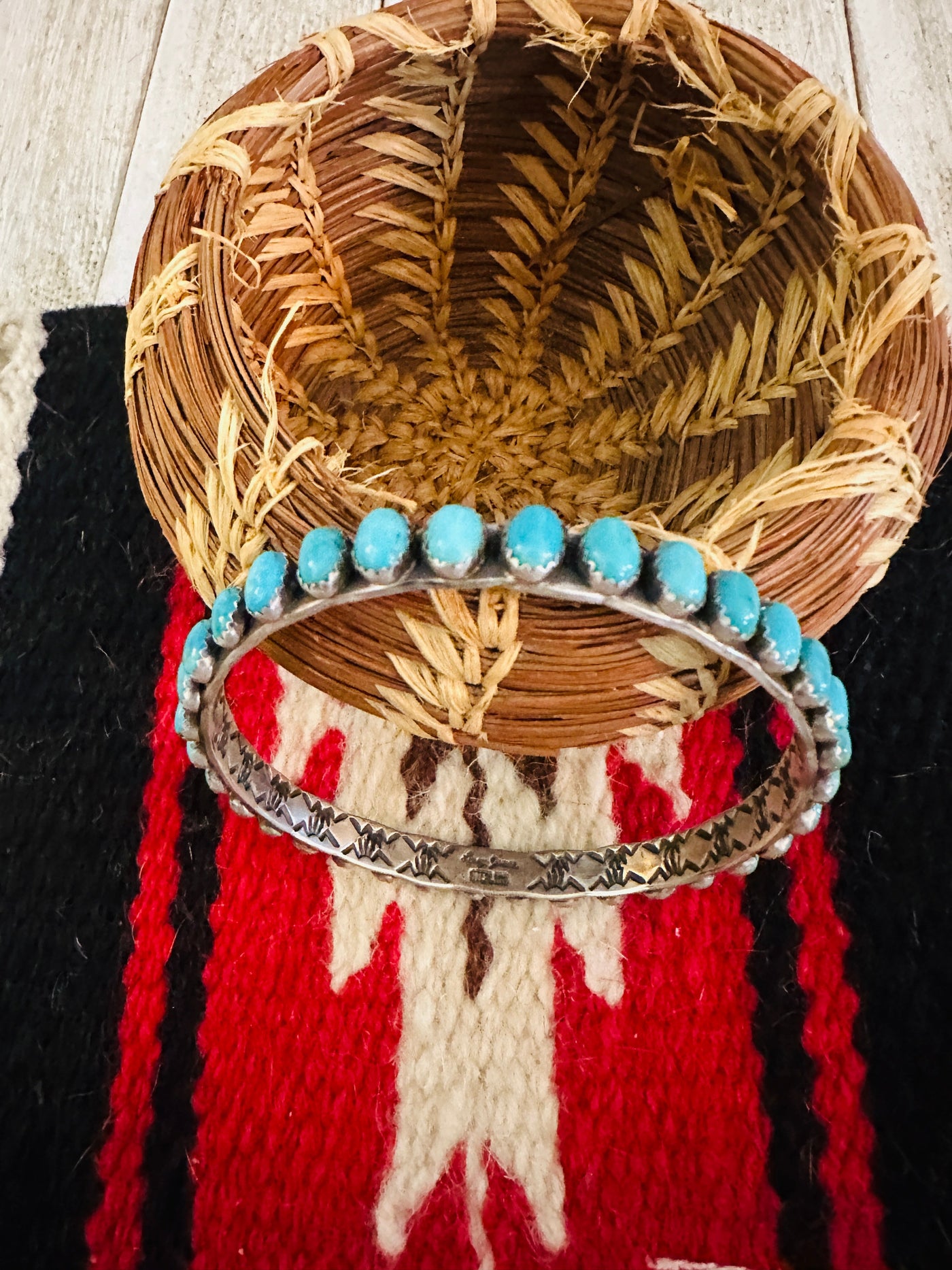 Handcrafted Turquoise & Sterling Silver Bangle Bracelet by Leroy James