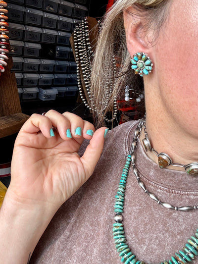 Cluster Earrings – Genuine Turquoise & Sterling Silver